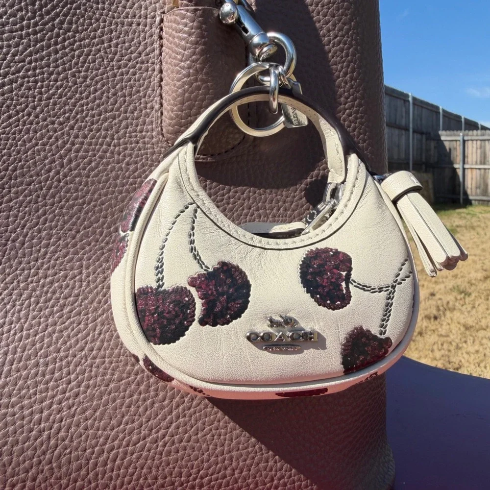Coach Womens Micro Bag Charm NWT Cream Cherry Print Coquette Quiet Luxury Mini‎